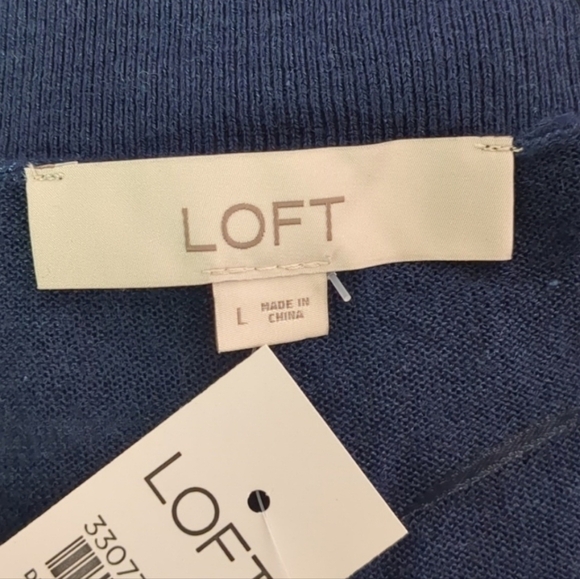 LOFT Blue and White Striped Open Front Preppy Ramie Blend Cardigan size Large - Picture 5 of 7